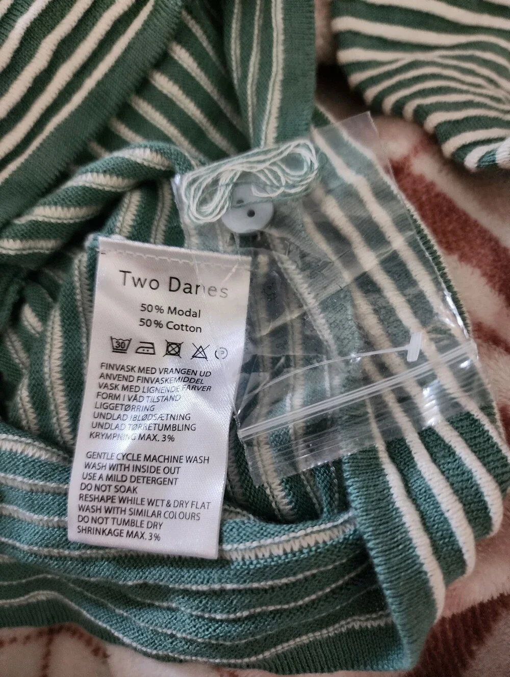 Two Danes Set Cardigan With Short Sleeve Matching Top Small Medium Green Stripes